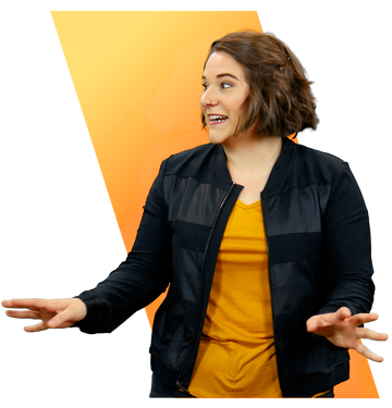 Emily from Spyence—the star of the show and a kid-favorite character who helps make theology fun and relatable
