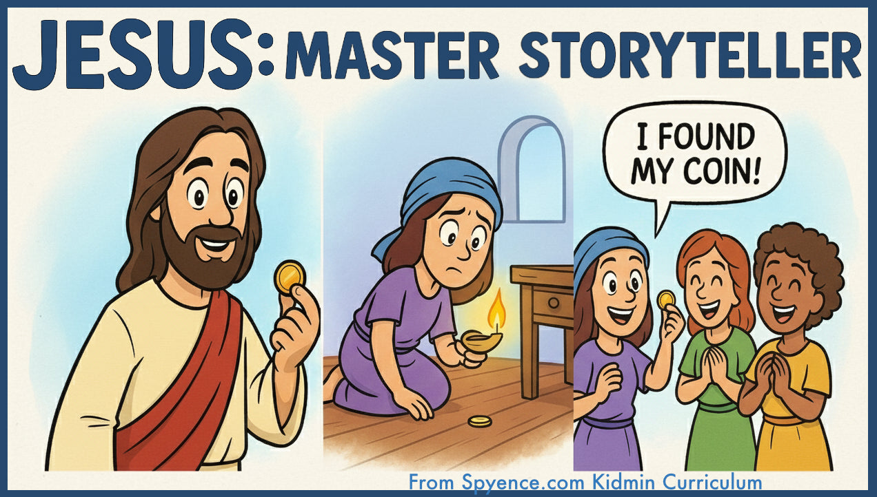 Kids ministry graphic that says “Jesus: Master Storyteller” - example for using videos in children's ministry