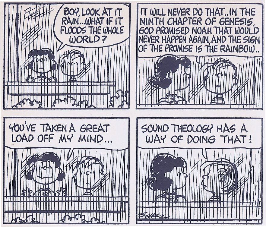 Children’s ministry graphic: Peanuts cartoon showing how sound doctrine calms anxious minds