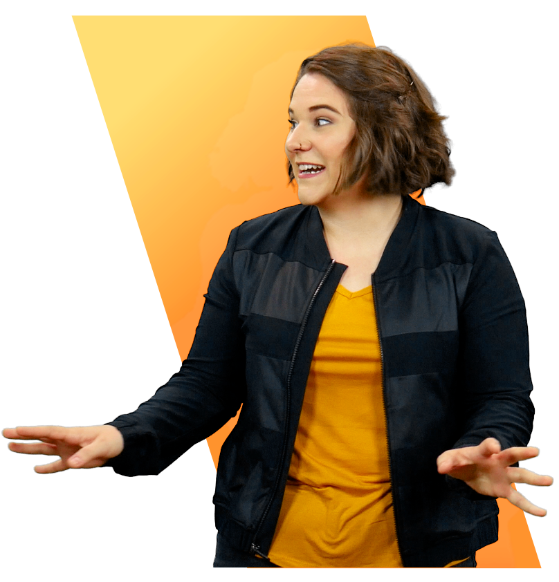 Emily from Spyence—the star of the show and a kid-favorite character who helps make theology fun and relatable