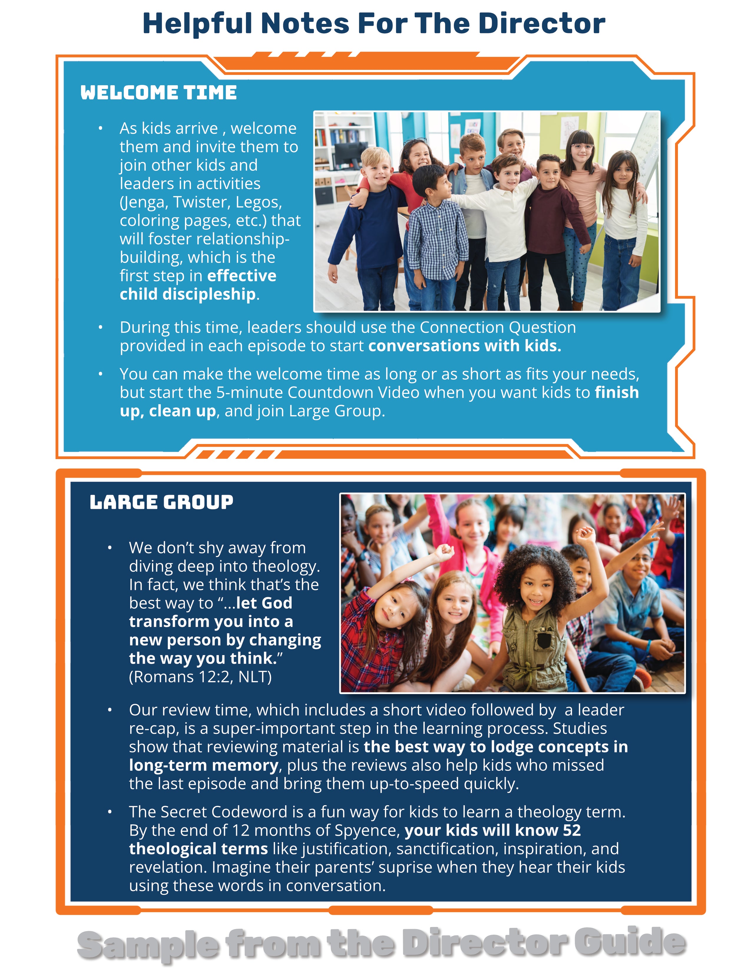 Curriculum planning tool for kids church leaders included in each Spyence unit