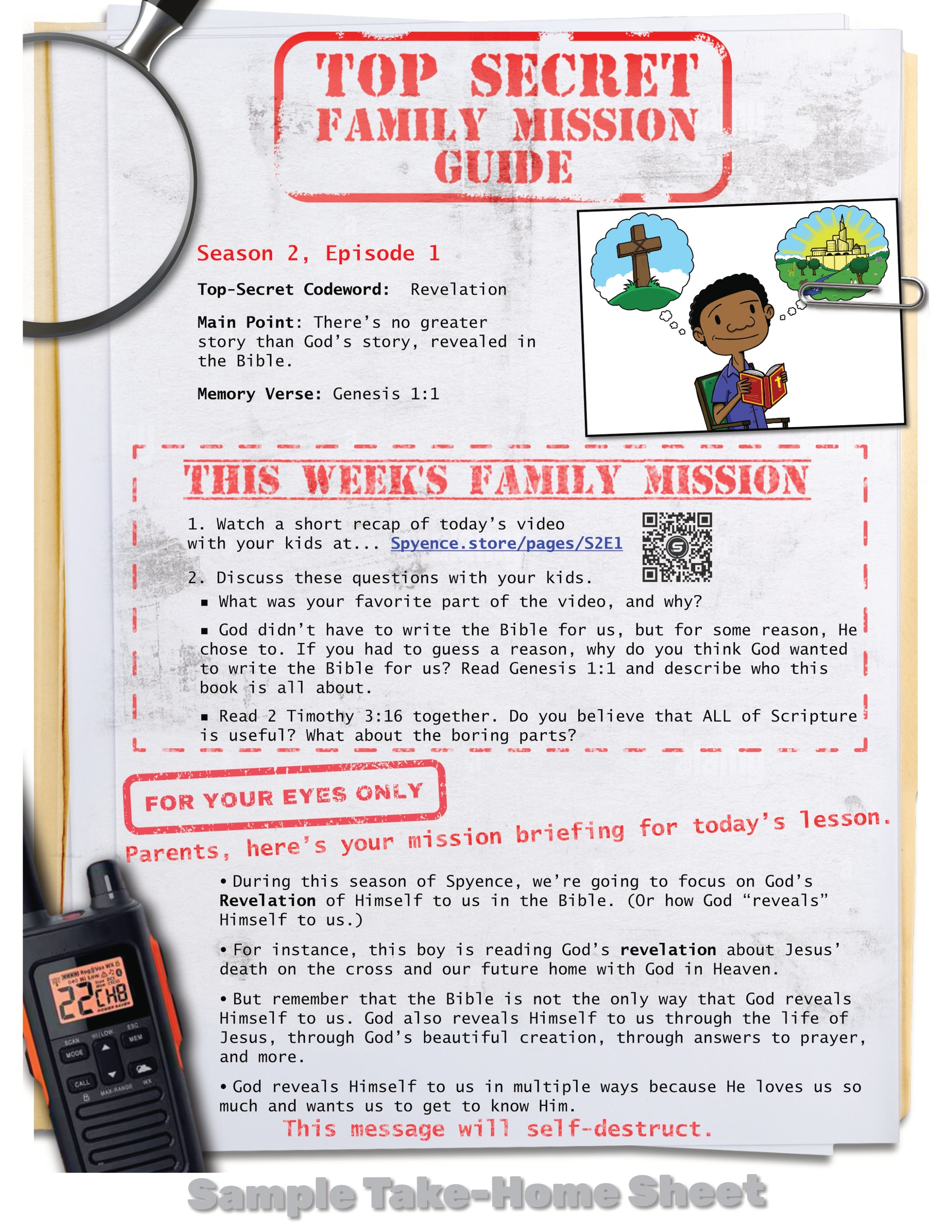 Spyence take-home mission guide focused on the Bible as God’s Word revealing God Himself to us