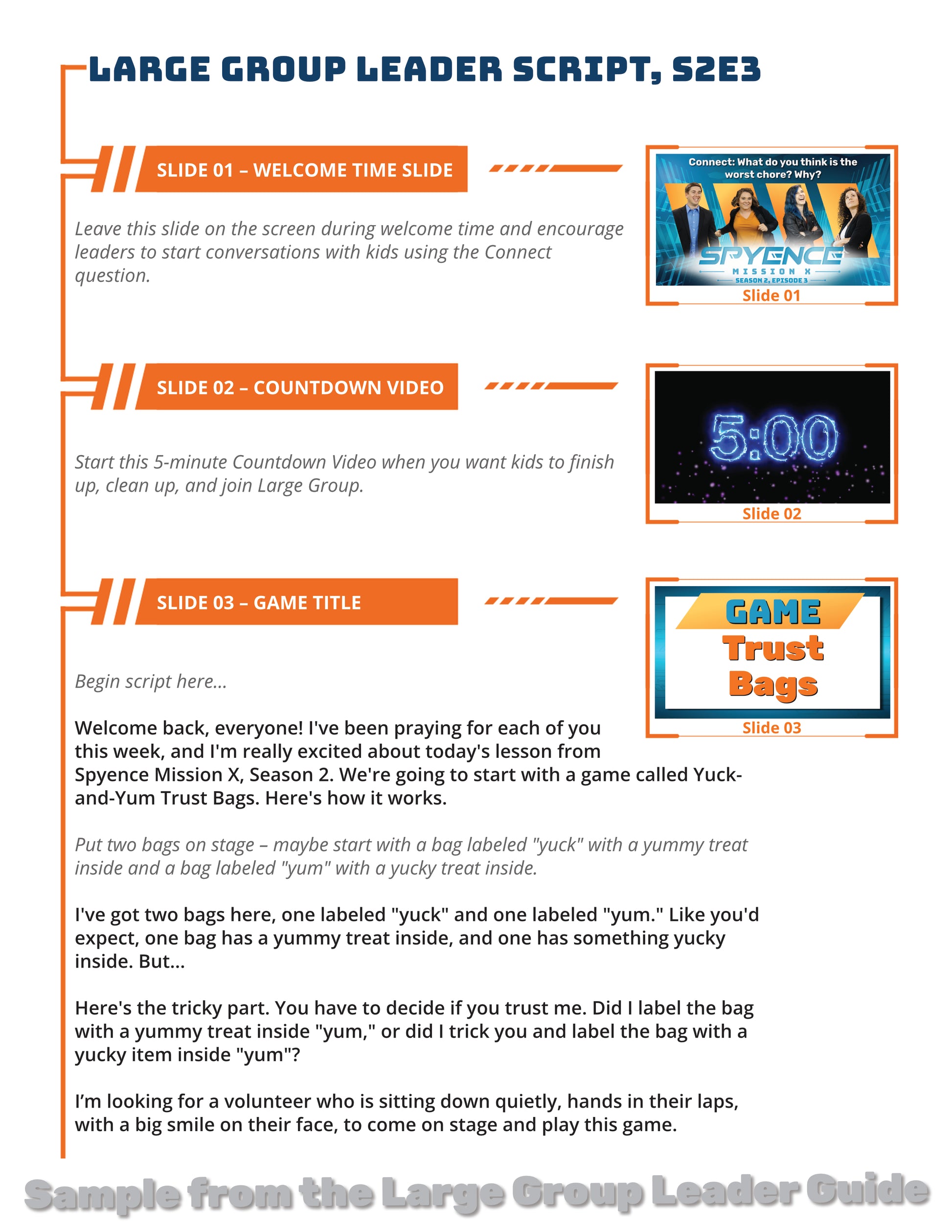 Large group script example page teaching kids about the reliability of Scripture