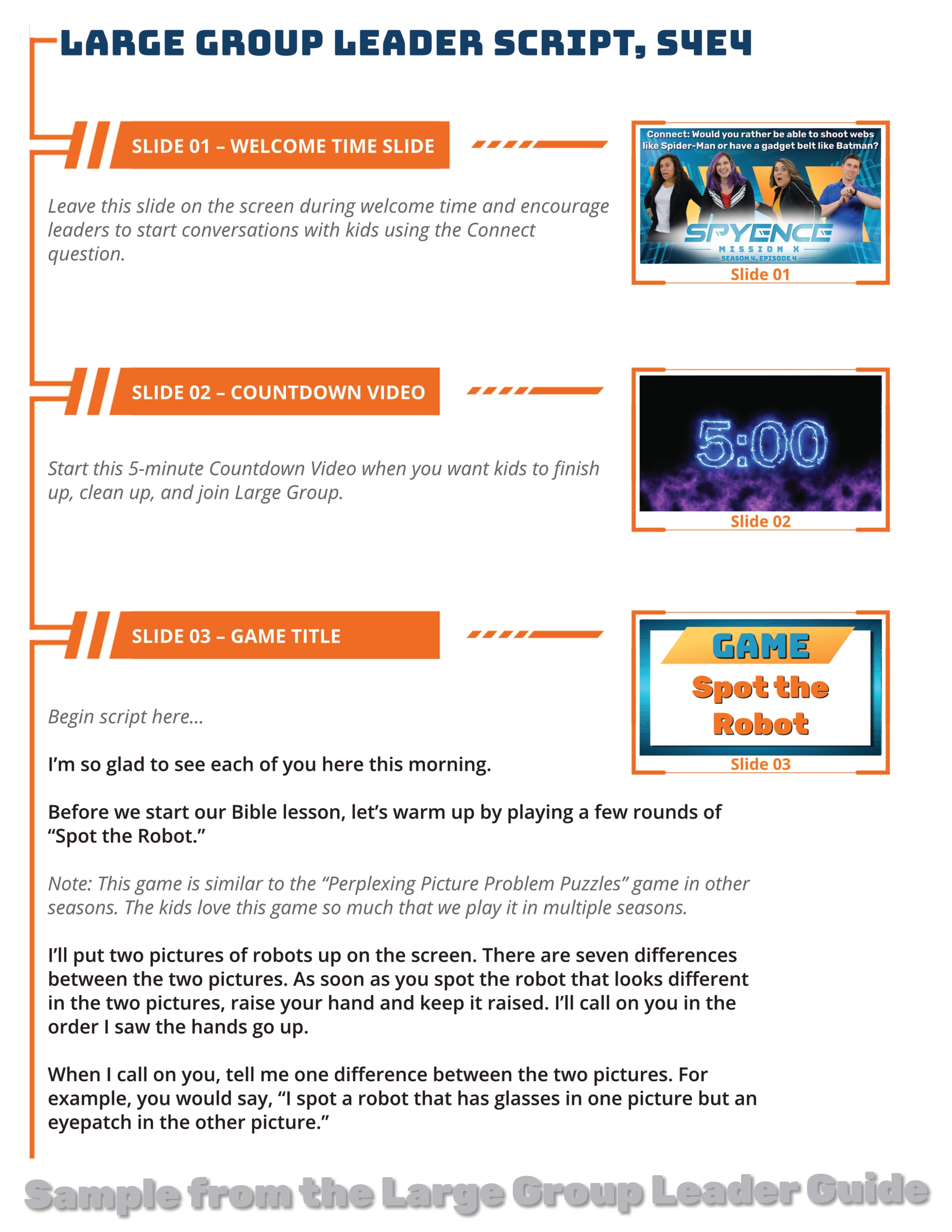 Sample Page from Large group teaching script on what it means to be part of the Body of Christ