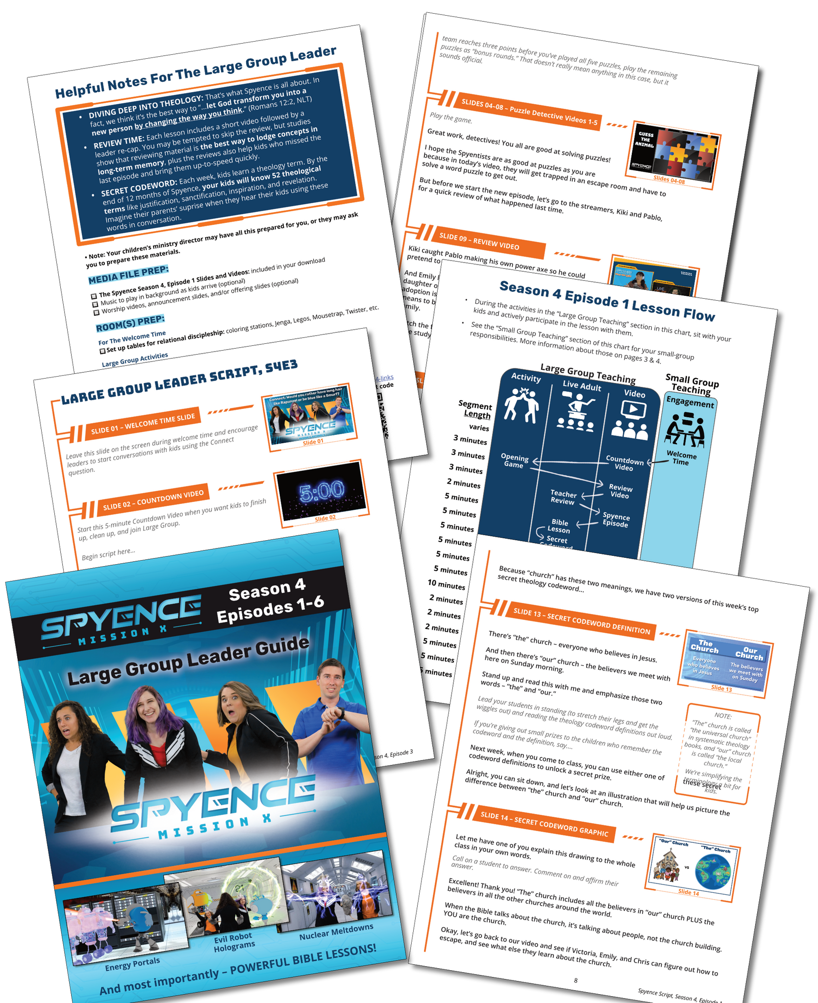 Large group leader guide and Lesson Script included in Spyence kids Bible curriculum