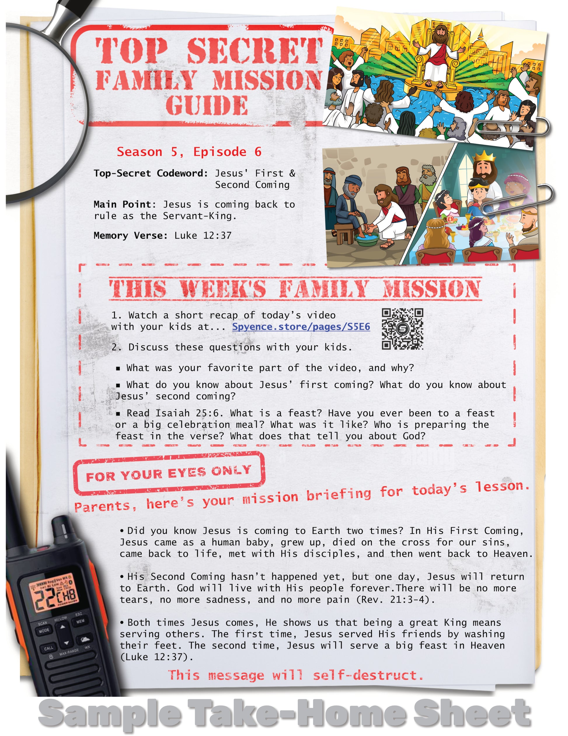 Take-home Family Mission Guide sample from Spyence Season 5, helping families engage with the lesson on Jesus