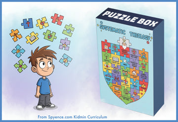 Systematic theology for kids illustrated as the picture on the puzzle box that organizes all the Bible knowledge puzzle pieces for children’s ministry